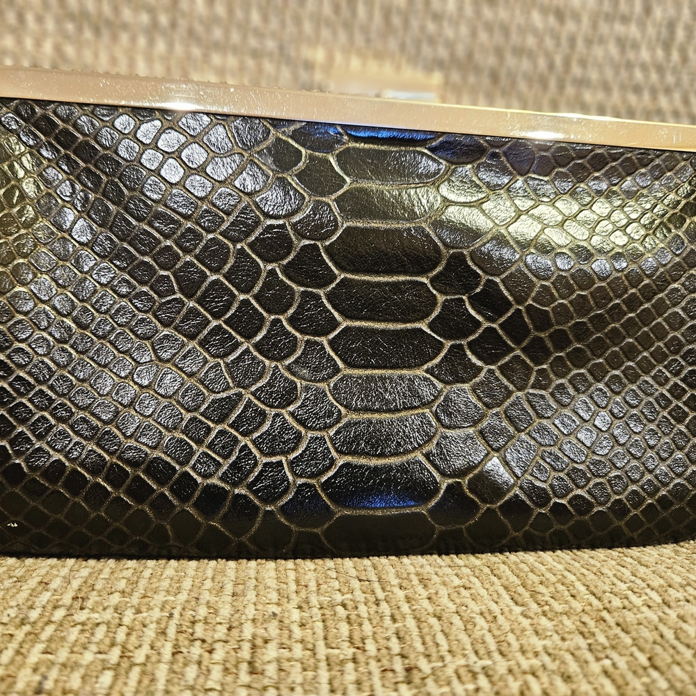 HOBO Metallic Black Snakeskin Clutch
